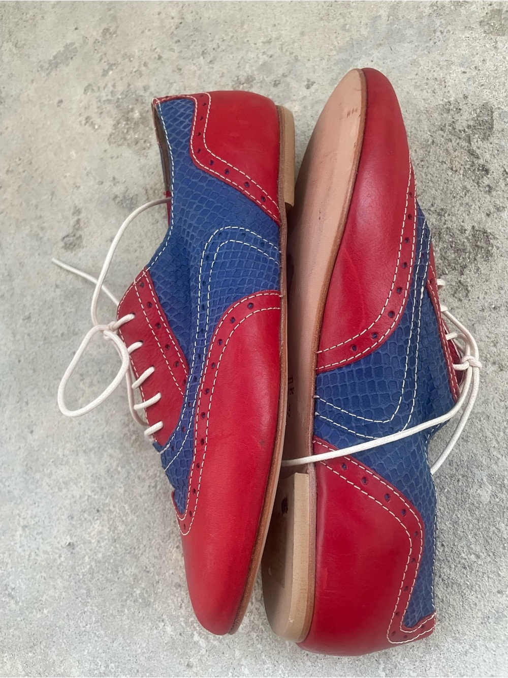Italian leather Oxfords brogues w/ Red and Blue Leather